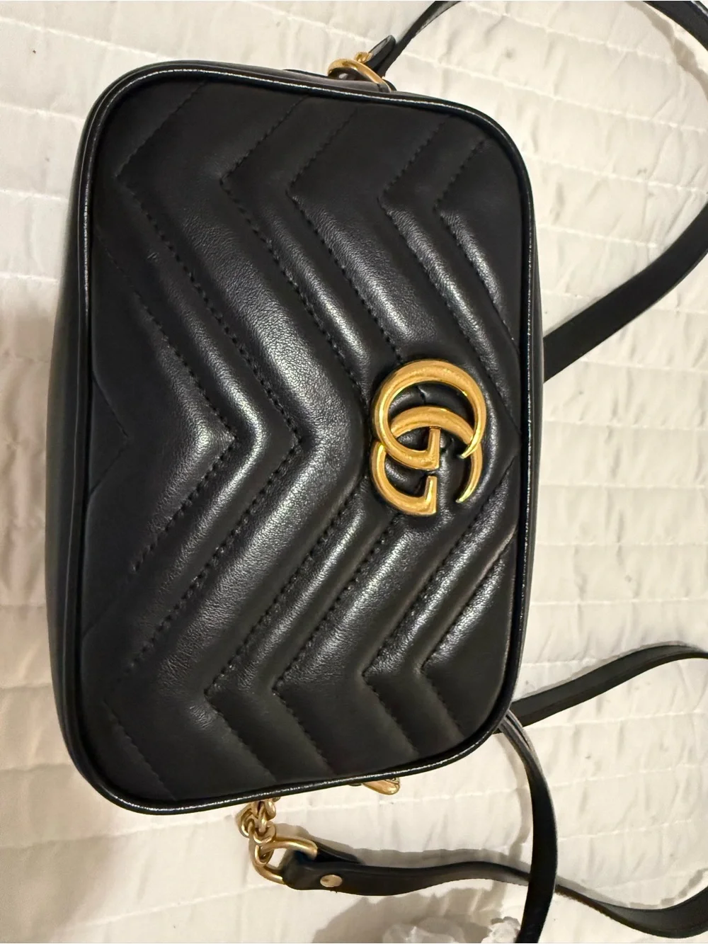Gucci Black Chevron GG Marmont Crossbody Bag